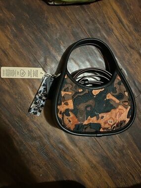 Mini Leather-Trim Patterned Top-Handle Bag in Brown and Black IN COACHTOPIA